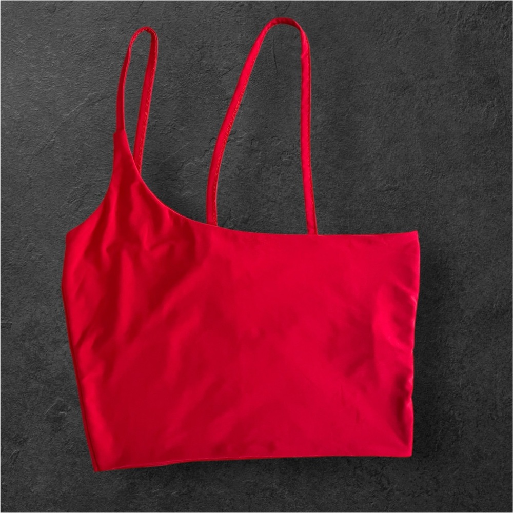 NWT PrettyLittleThing Red Slinky Asymmetric Strap Crop Top in red